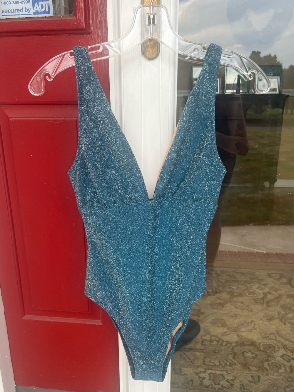 Blue Sparkle Plunge One-Piece Swimsuit